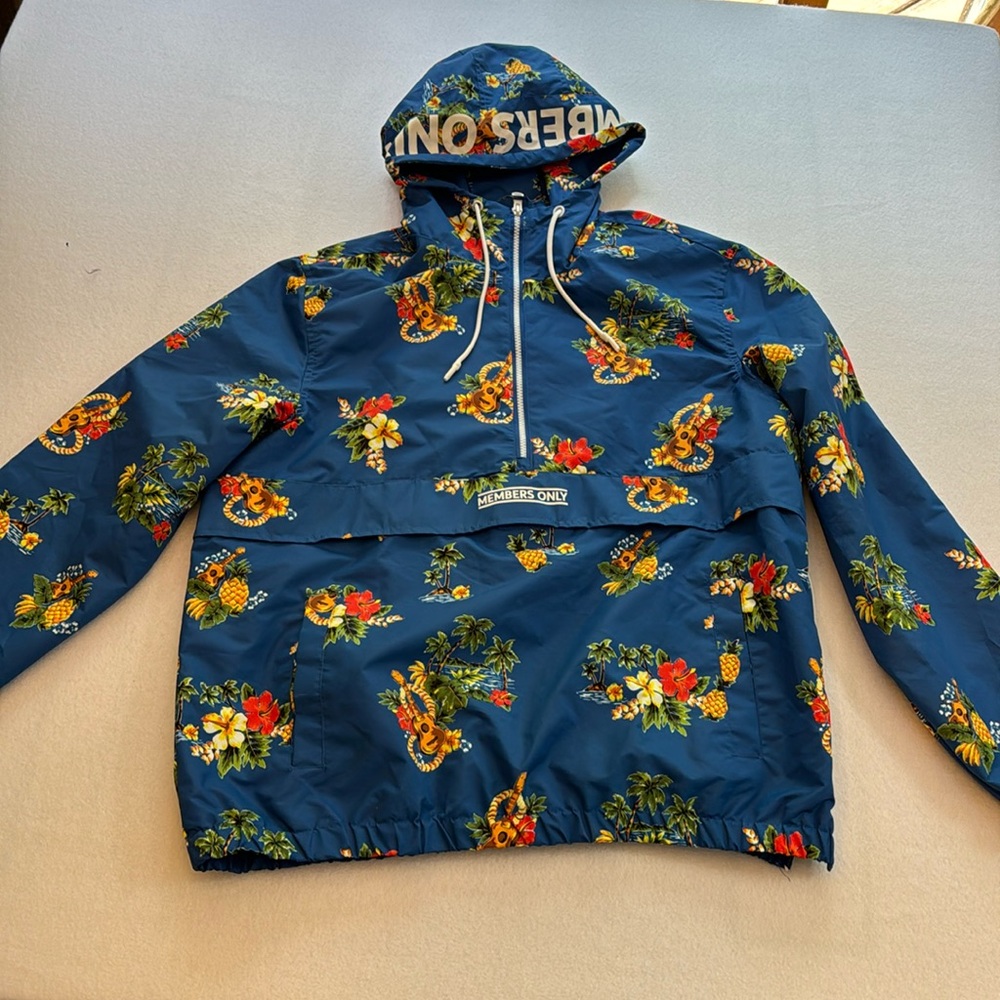 MEMBERS ONLY Hawaiian tropical floral sports 1/4 zip sports hoodie size Large